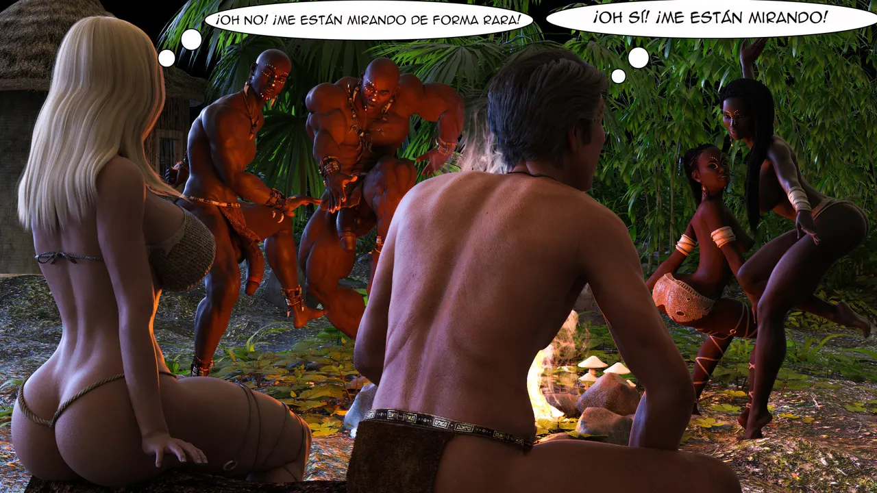 Comic 3D pareja y tribu mandinga