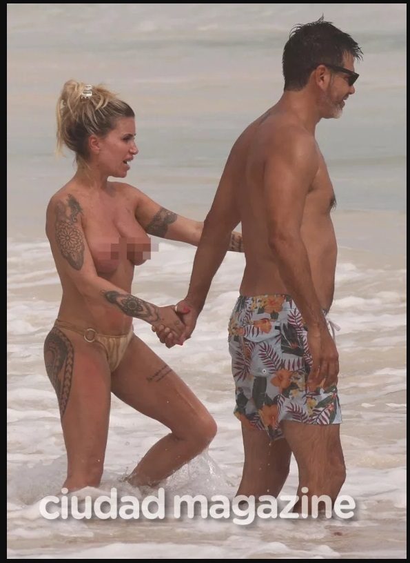 Flor Peña pelando tetas en la playa